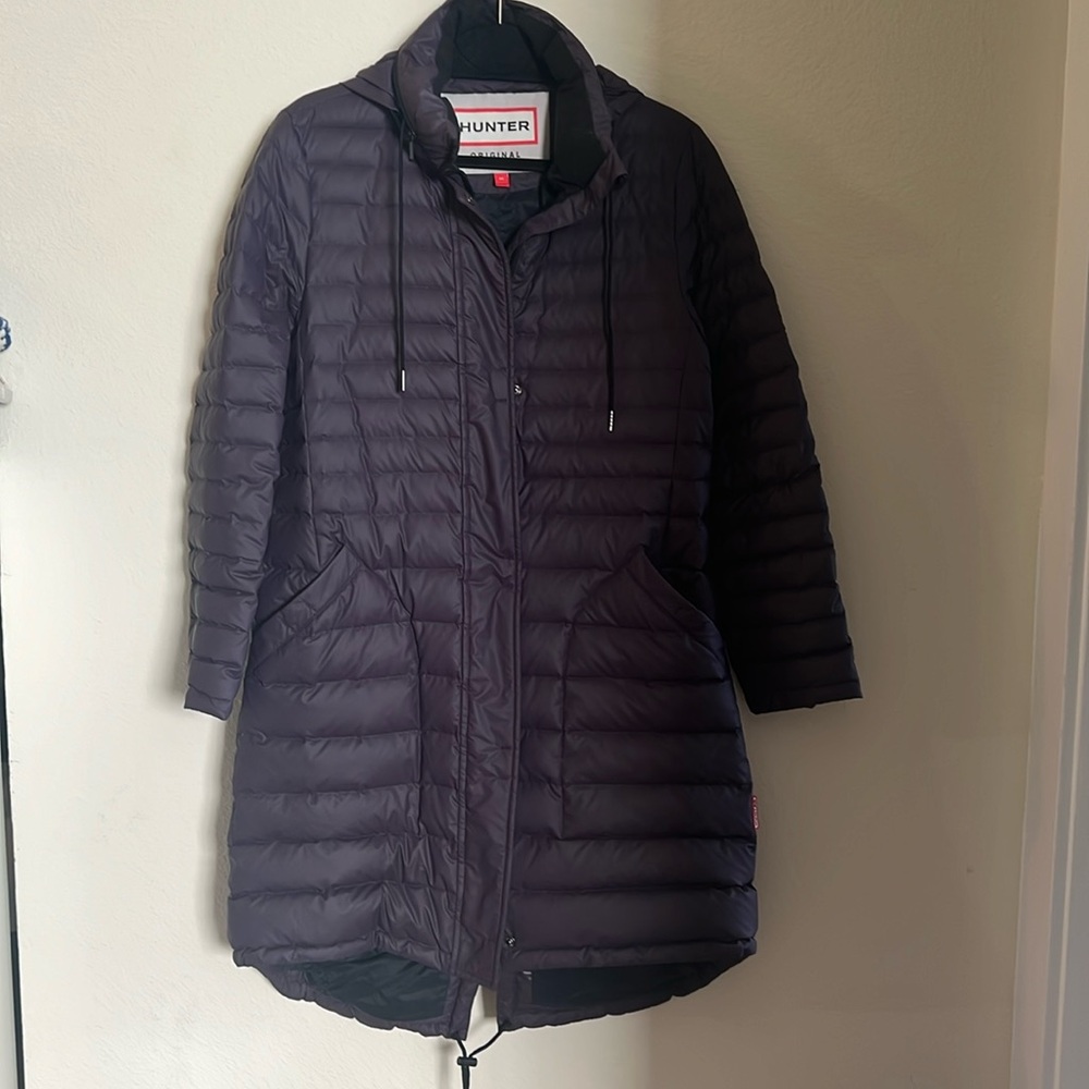 Hunter Original deep purple waterproof winter parka puffer M fishtail anorak